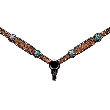 Bar H Equine Horse Genuine Leather Floral Design,Stud Breast Collar ,Headstall Brown